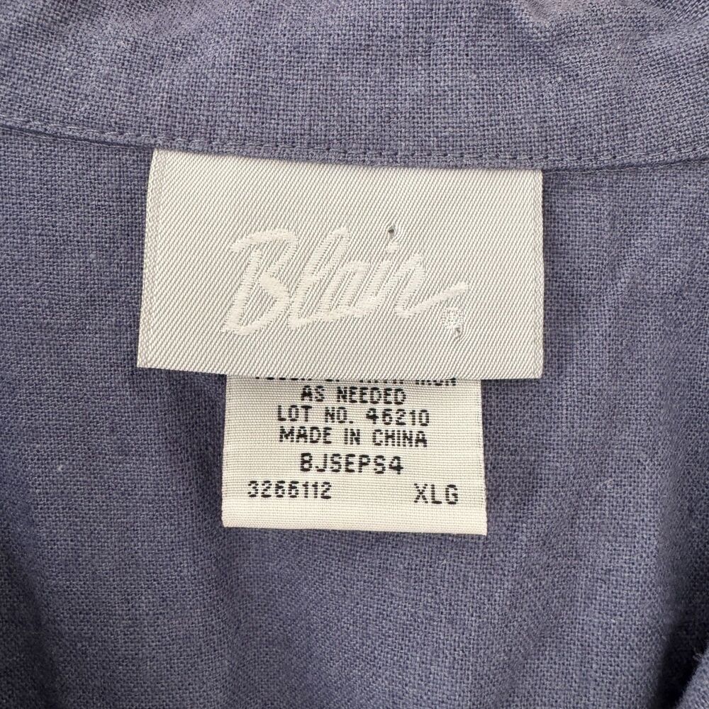 Blair XL Linen Cotton Dusty Blue Button Front Short Sleeve Top Beach Casual - Picture 10 of 15